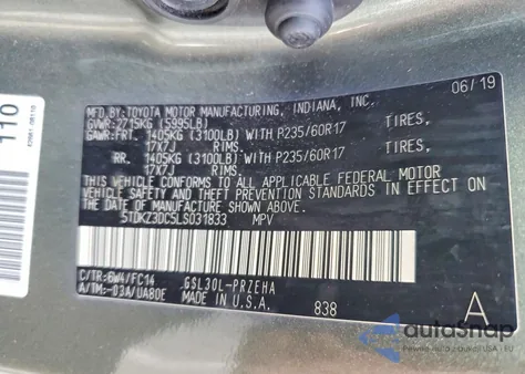 2020 Toyota Sienna Le 8-Passenger z USA, uszkodzony, nr VIN 5TDKZ3DC5LS031833